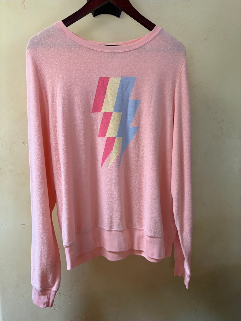 Sz XL Wildfox Peachy Pink Lightning Bolt Pullover Sweatshirt